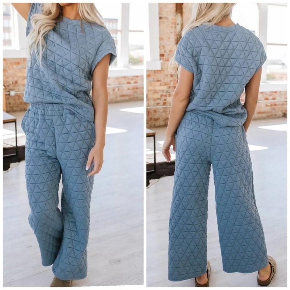Women's Quilted Blue Jumpsuit
